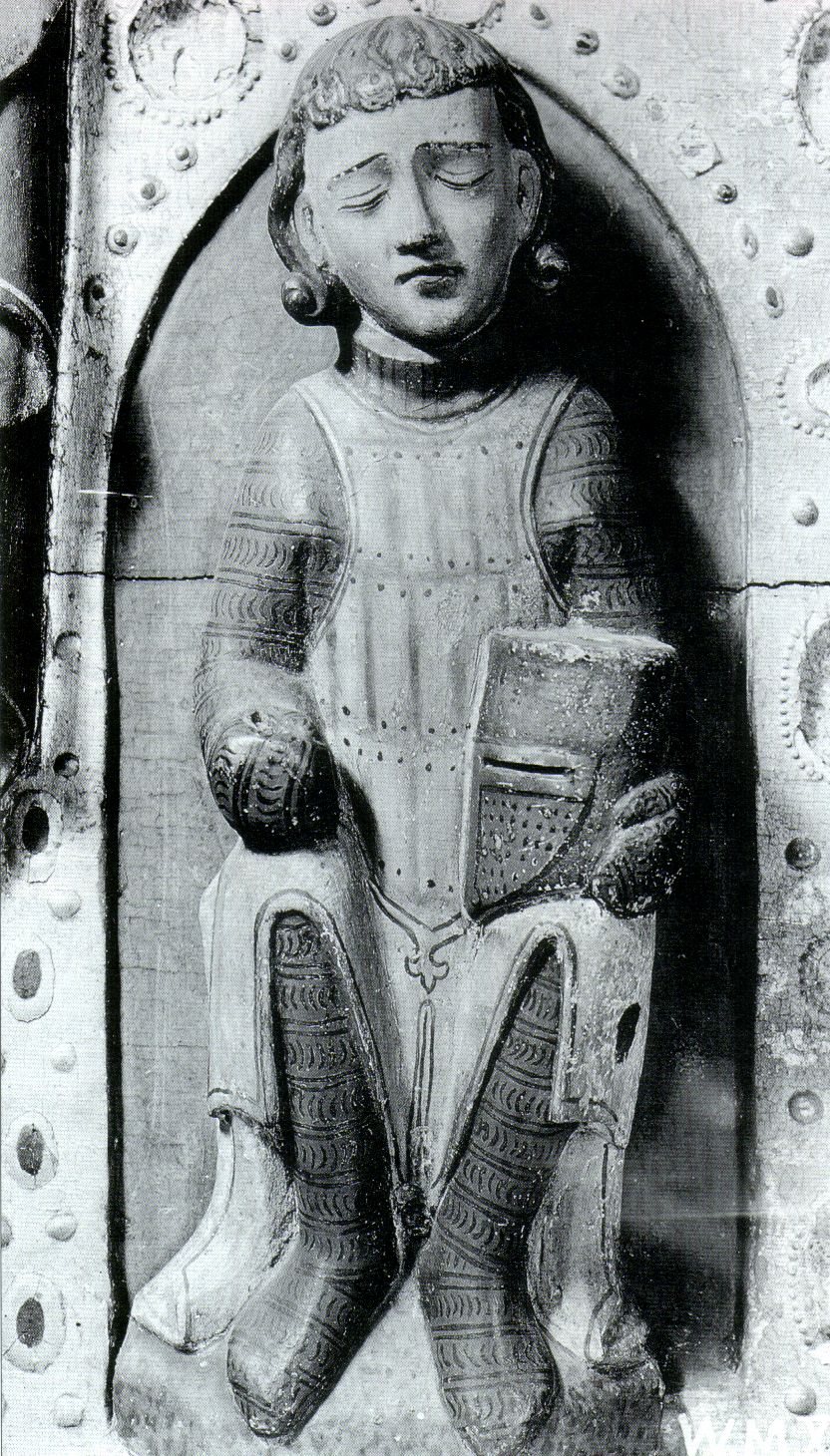 Spící strážce Božího hrobu, polychromovaná plastika, cca 1250-1300, Německo.jpg